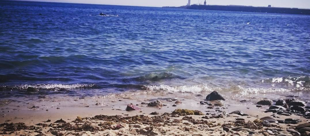 Orilla y mar en la Playa de la Caleta en Tarifa